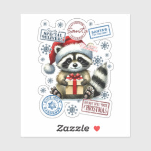 Raccoon med Julafton Gift & Frimärke Klistermärken
