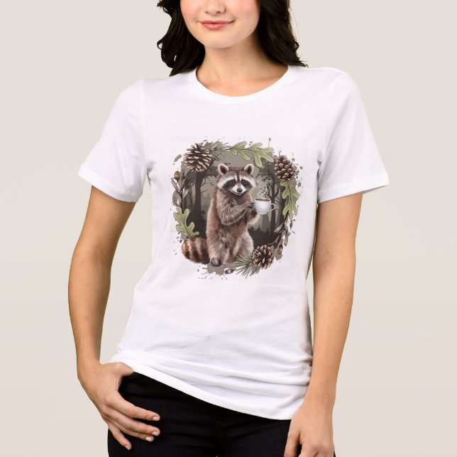 Raccoon med kaffe t shirt (Framsida)