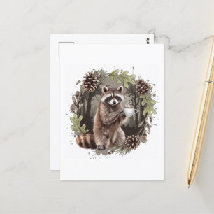 Raccoon med kaffe vykort