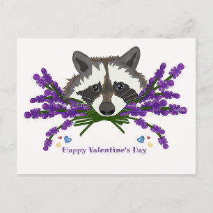 Raccoon med lavender. Glad Alla hjärtans dag Vykort