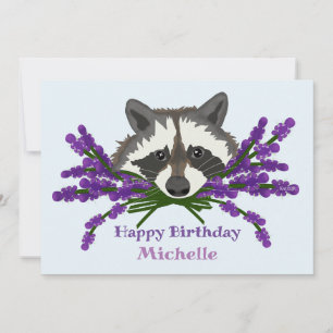 Raccoon med lavender. Grattis på födelsedagen Inbjudningar