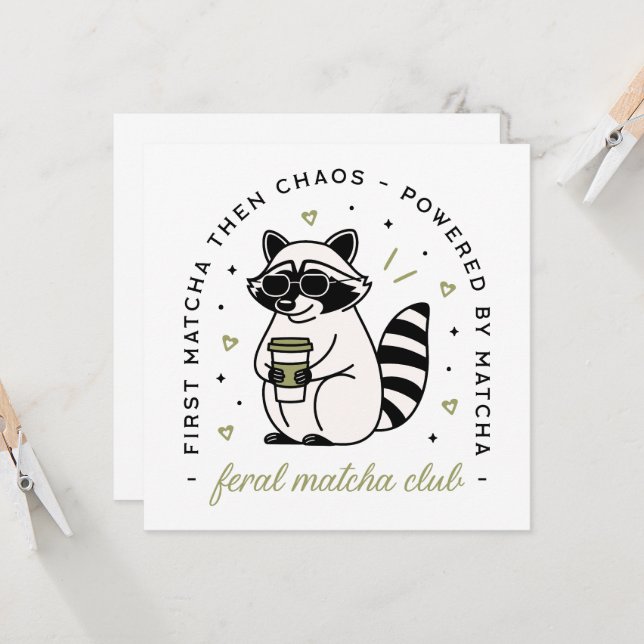 Raccoon med matcha klubb lustig kawaii-estetik (Fram/Back In Situ)