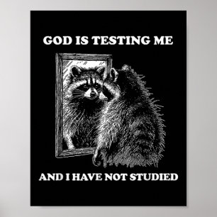 Raccoon Meme, som säger att Gud testar mig Street Poster