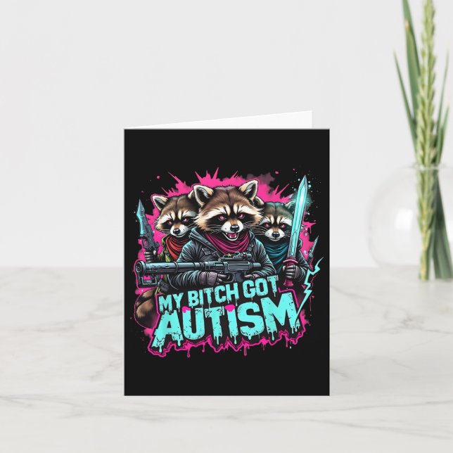 Raccoon Memme Har Autism Funny Autism Awareness Kort (Framsida)