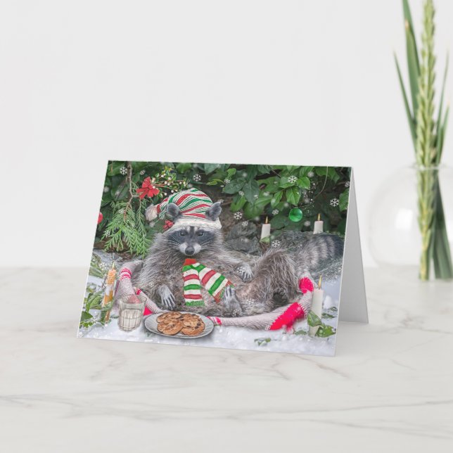 Raccoon Mjölk och Cookies Helgkort (Framsida)