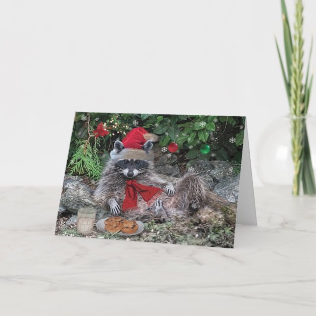 Raccoon Mjölk och Cookies julkort Kort (Framsida)
