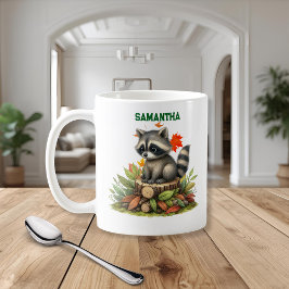 Raccoon Mug | Cute Raccoon with Autumn Leaves Mug Kaffemugg