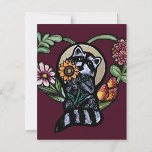 Raccoon Nature älskare solroskonst Julkort