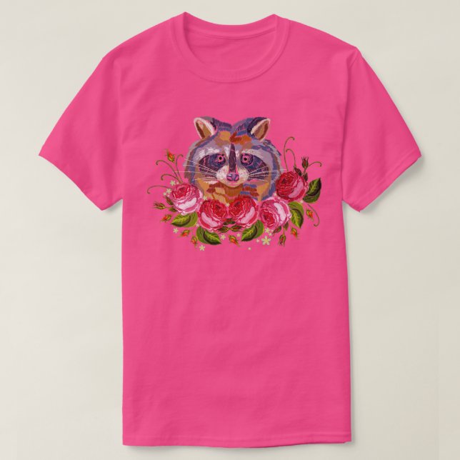 Raccoon Nature Flowers T Shirt (Design framsida)