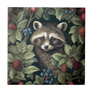 Raccoon och bär inspirerade av William Morris Kakelplatta
