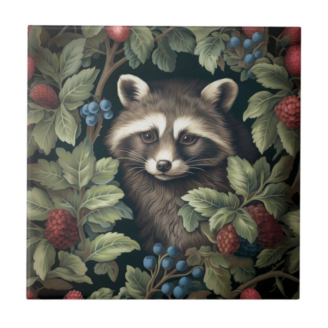 Raccoon och bär inspirerade av William Morris Kakelplatta (Framsidan)