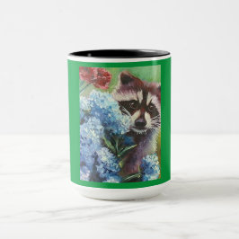 Raccoon och Blue Hydrangeas MUGG