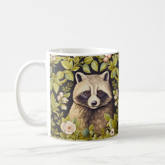 Raccoon och grönt lövs inspirerade William Morris Kaffemugg (Vänster)