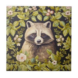 Raccoon och grönt lövs inspirerade William Morris Kakelplatta