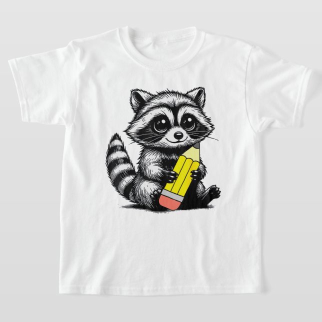 Raccoon och Pencil Cute Raccoon Teacher Älskare T Shirt (Laydown)