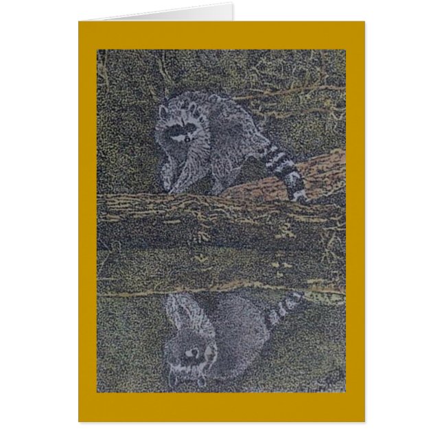 raccoon och reflexion hälsningskort (Framsidan)