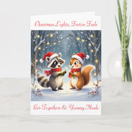 Raccoon och Squirrel Hanging jul Ljus Helgkort