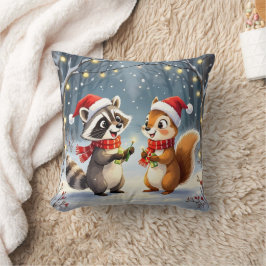 Raccoon och Squirrel Hanging jul Ljus Kudde