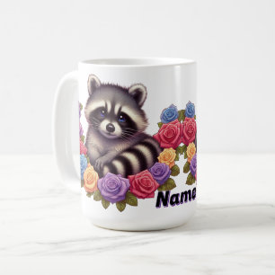 Raccoon omringad av Vibrant Colorful Ro Kaffemugg
