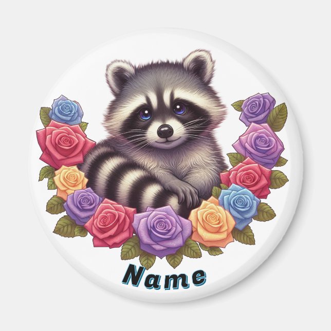 Raccoon omringad av Vibrant Colorful Ro Magnet (Framsidan)