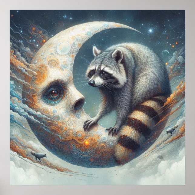 Raccoon on-Måne Poster (Framsidan)