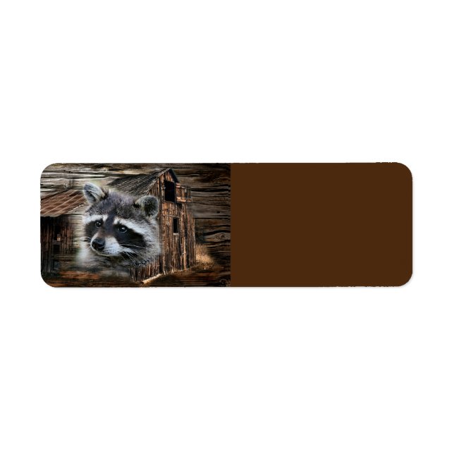 Raccoon på den gamla Barn Returadress Etikett (Framsidan)