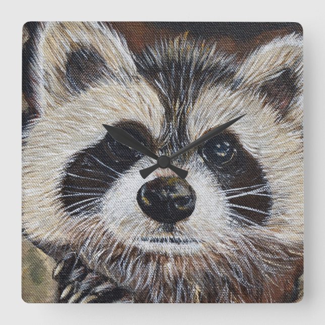 Raccoon Painting Fyrkantig Klocka (Framsida)