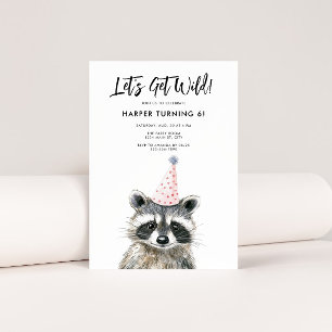 Raccoon Party Hat Kids Woodland Birthday Inbjudningar
