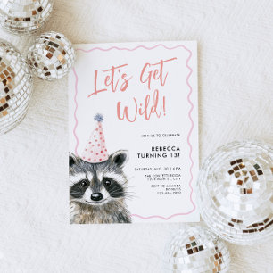 Raccoon Party Hat Låt oss få Vild födelsedag Inbjudningar