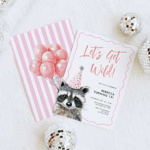 Raccoon Party Hat Låt oss få Vild födelsedag Inbjudningar