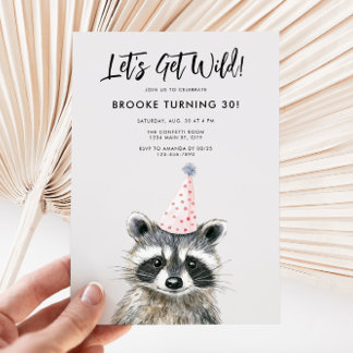 Raccoon Party Hat Woodland Birthday Inbjudningar