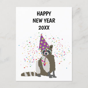 Raccoon Partying - Animals Helgdag New Years Card Helg Vykort