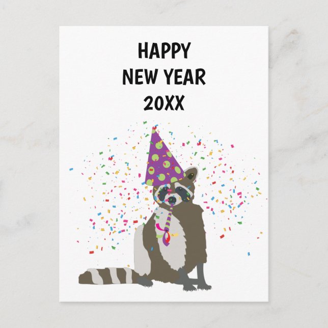 Raccoon Partying - Animals Helgdag New Years Card Helg Vykort (Framsida)