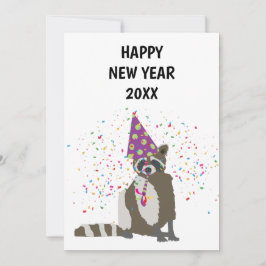 Raccoon Partying - Animals Helgdag New Years Card Julkort