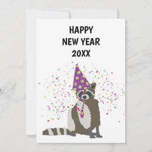 Raccoon Partying - Animals Helgdag New Years Card Julkort