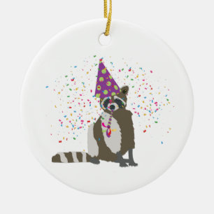 Raccoon Partying - Djur med Party Julgransprydnad Keramik
