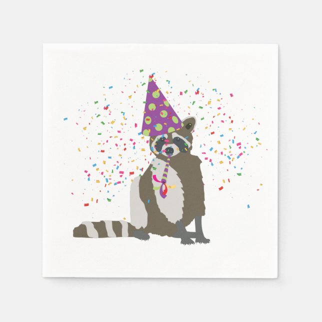 Raccoon Partying - Djur med Party Pappersservett (Framsidan)