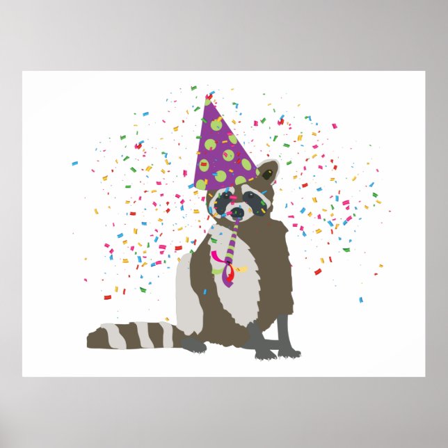 Raccoon Partying - Djur med Party Poster (Framsidan)