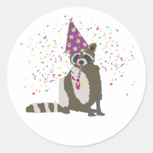 Raccoon Partying - Djur med Party Runt Klistermärke