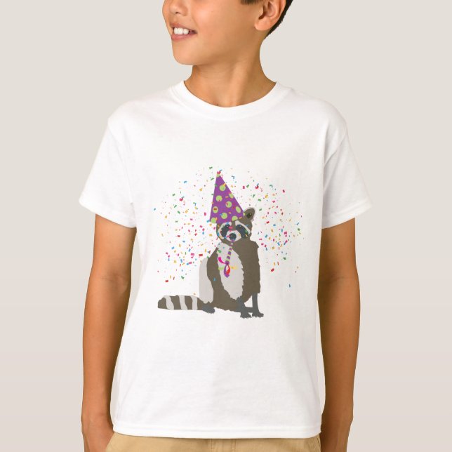 Raccoon Partying - Djur med Party T Shirt (Framsida)