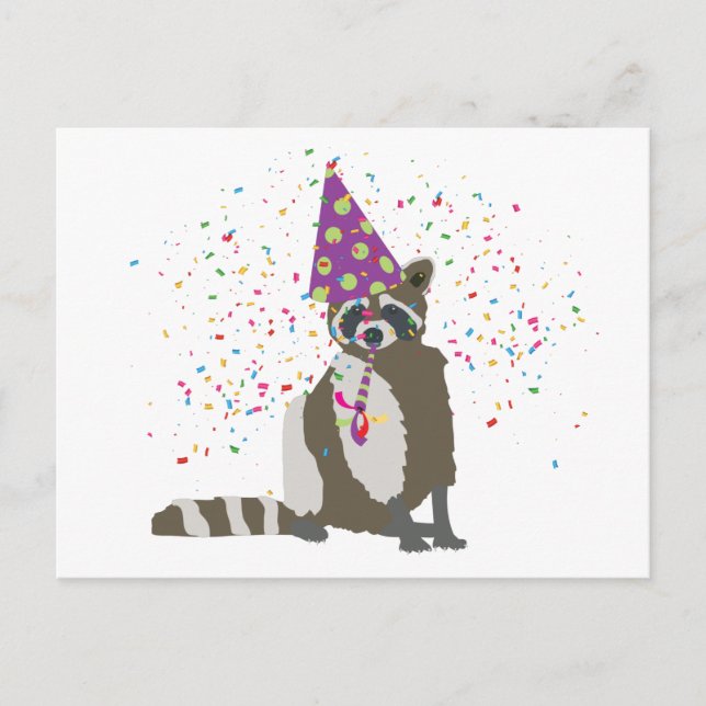Raccoon Partying - Djur med Party Vykort (Framsida)