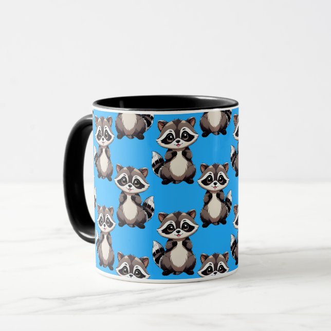 Raccoon Pattern Design Blue  Mugg (Framsida vänster)