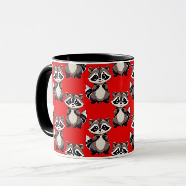 Raccoon Pattern Design Red  Mugg (Framsida vänster)