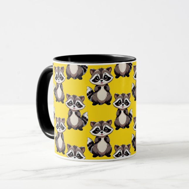 Raccoon Pattern Design Yellow  Mugg (Framsida vänster)