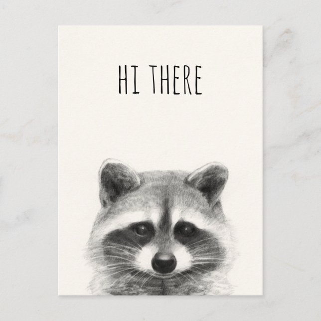 Raccoon Pencil Teckning - Hej där Vykort (Framsida)