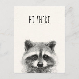 Raccoon Pencil Teckning - Hej där Vykort