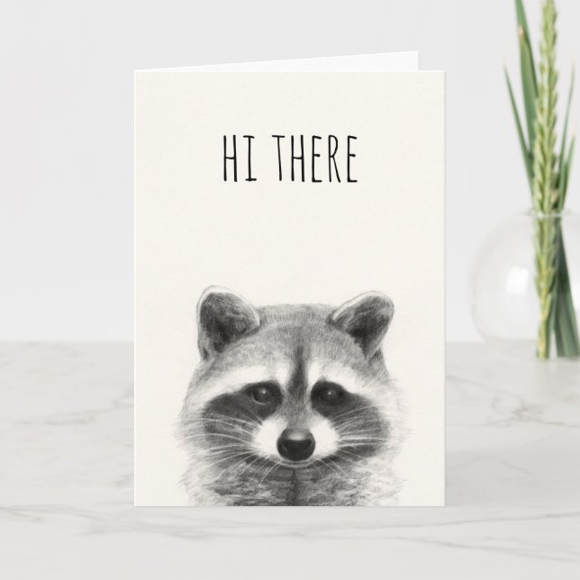 Raccoon Pencil Teckning Kort (Framsida)