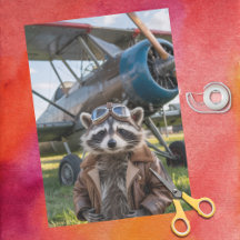 Raccoon Pilot Airplane Funny Birthday Decoupage