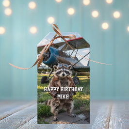 Raccoon Pilot Airplane Funny Photo Birthday Custom Presentetikett