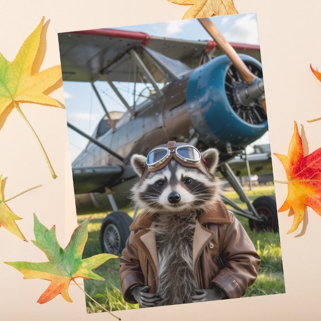 Raccoon Pilot Airplane Funny Photo Birthday Kort (Skapare uppladdad)